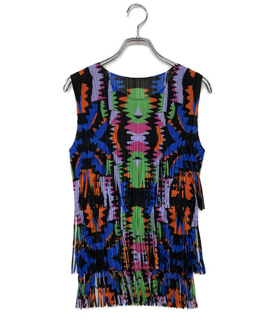 PLEATS PLEASE ノースリーブシャツ キャミソール フリンジ PP11-JK721 レディース SIZE 3 プリーツプリーズ