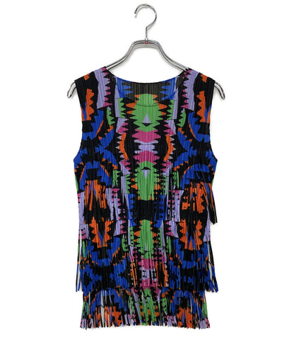 PLEATS PLEASE ノースリーブシャツ キャミソール フリンジ PP11-JK721 レディース SIZE 3 プリーツプリーズ