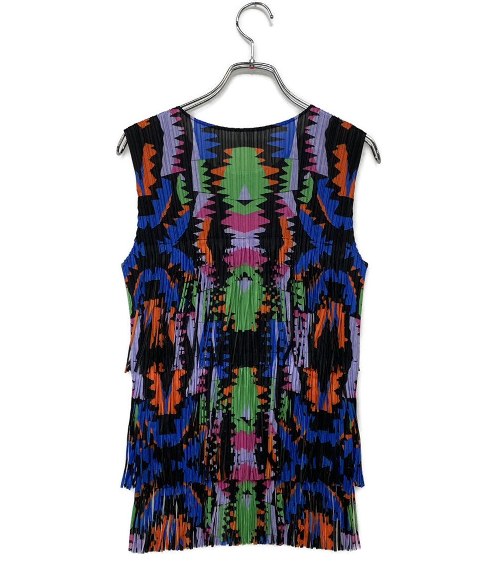 PLEATS PLEASE ノースリーブシャツ キャミソール フリンジ PP11-JK721 レディース SIZE 3 プリーツプリーズ