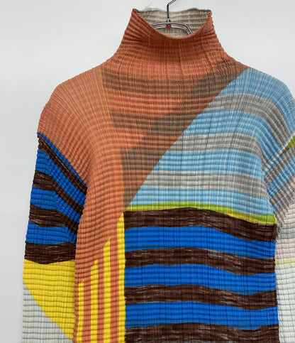 ISSEY MIYAKE ハイネックカットソー マルチカラー IM74-FJ984 レディース SIZE M イッセイミヤケ