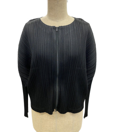 美品 PLEATS PLEASE カーディガン ジッパー PP41JC123 ブラック レディース SIZE 3 プリーツプリーズ