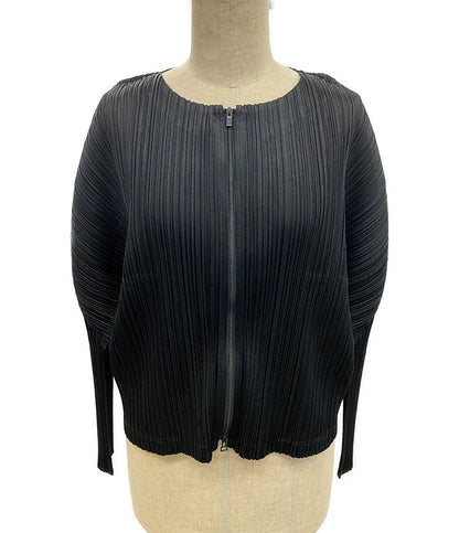美品 PLEATS PLEASE カーディガン ジッパー PP41JC123 ブラック レディース SIZE 3 プリーツプリーズ