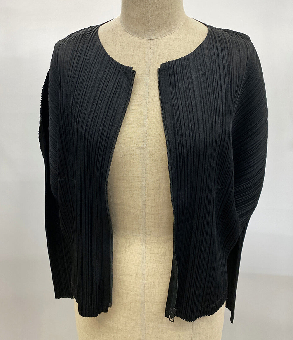 美品 PLEATS PLEASE カーディガン ジッパー PP41JC123 ブラック レディース SIZE 3 プリーツプリーズ