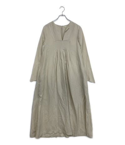 Ron Herman 長袖ワンピース 麻 キーネック フロントギャザー ベージュ 2710300082 レディース SIZE XS ロンハーマン