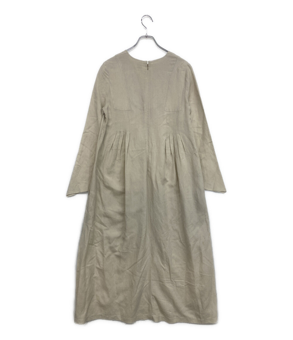 Ron Herman 長袖ワンピース 麻 キーネック フロントギャザー ベージュ 2710300082 レディース SIZE XS ロンハーマン
