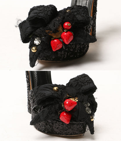 DOLCE & GABBANA パンプス ストロベリー スパンコール リボン レディース SIZE 36 ドルチェアンドガッバーナ