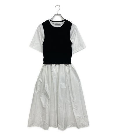 美品 ENFOLD 半袖ワンピース クラシック天竺 CUT×KNIT DRESS 22ss 300FS883-1070 レディース SIZE 36 エンフォルド