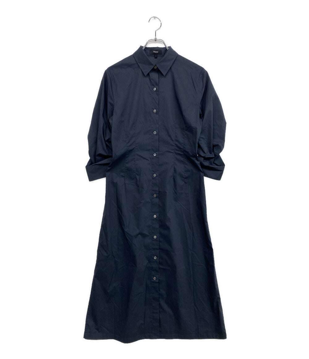 theory 五分袖ワンピース シャツワンピ ネイビー 01-6105209-770-702 レディース SIZE 2 セオリー