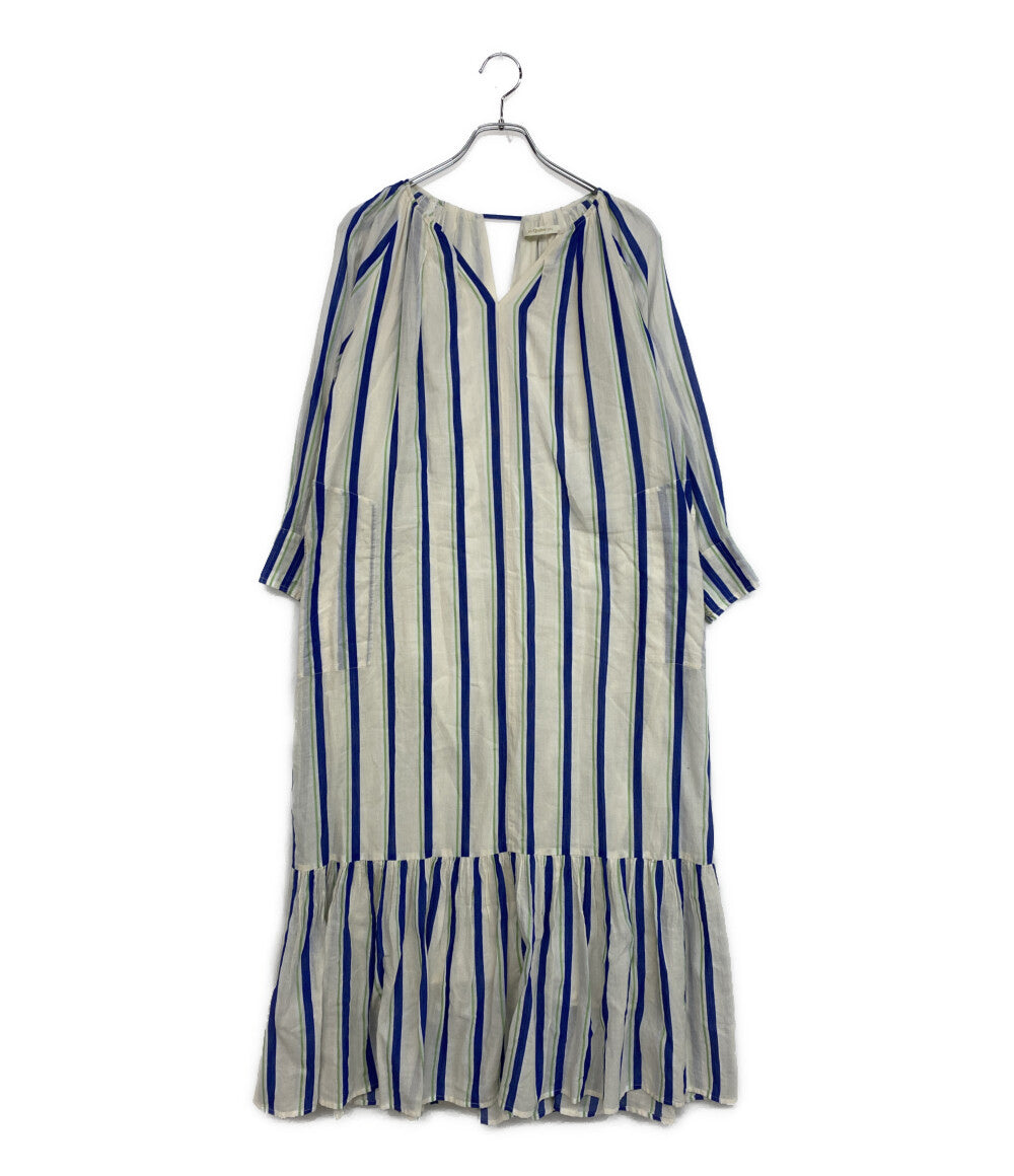 ne quittez pas 七分袖ワンピース インド綿 ストライプ 010451GR1 レディース SIZE S ヌキテパ