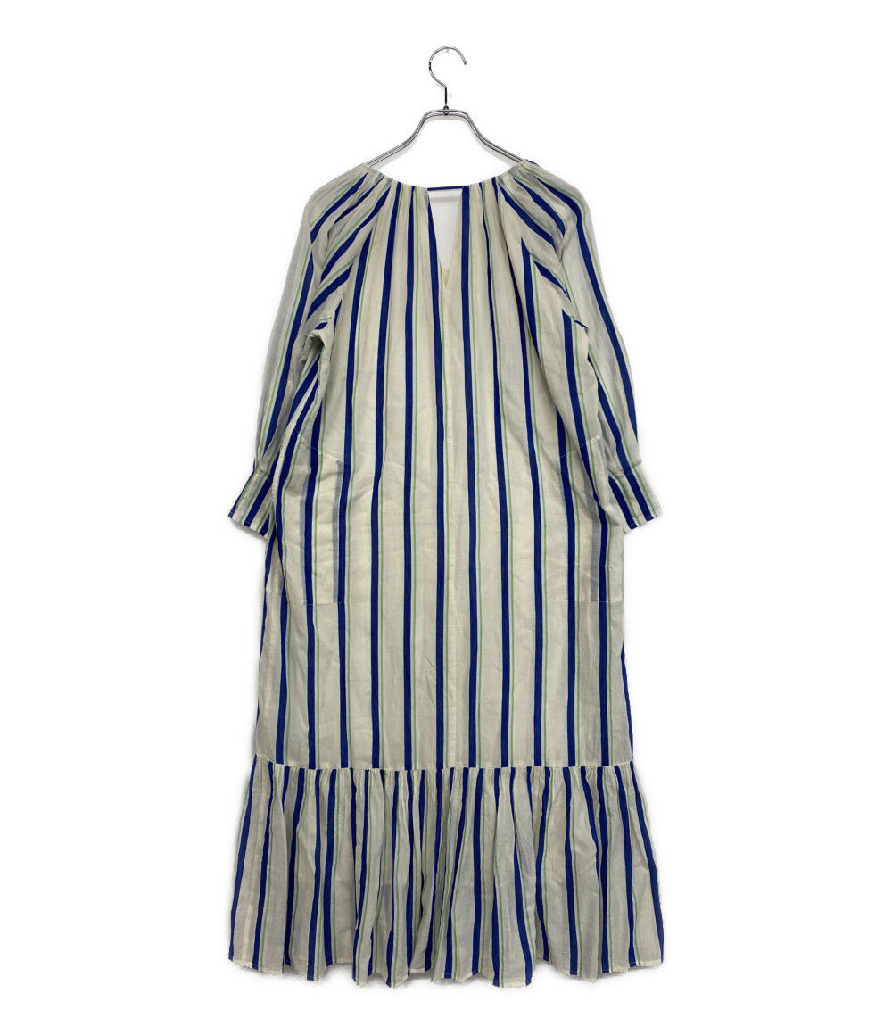ne quittez pas 七分袖ワンピース インド綿 ストライプ 010451GR1 レディース SIZE S ヌキテパ