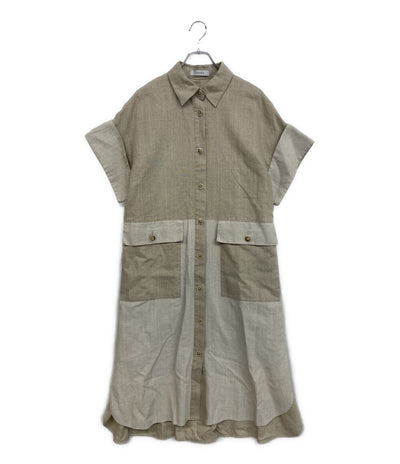 美品 ADORE 半袖ワンピース グランプリント麻100% 20ss 531-0140319 レディース SIZE 38 アドーア