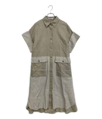 美品 ADORE 半袖ワンピース グランプリント麻100% 20ss 531-0140319 レディース SIZE 38 アドーア
