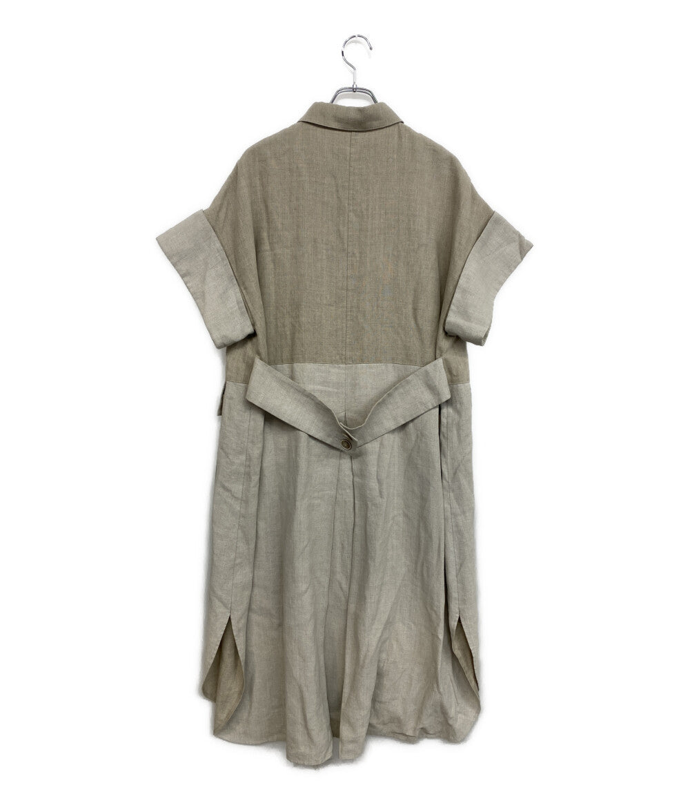 美品 ADORE 半袖ワンピース グランプリント麻100% 20ss 531-0140319 レディース SIZE 38 アドーア
