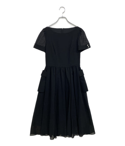 美品 Rene 半袖ワンピース サイドポケット刺繍ビーズ ブラック 6226150 レディース SIZE 34 ルネ