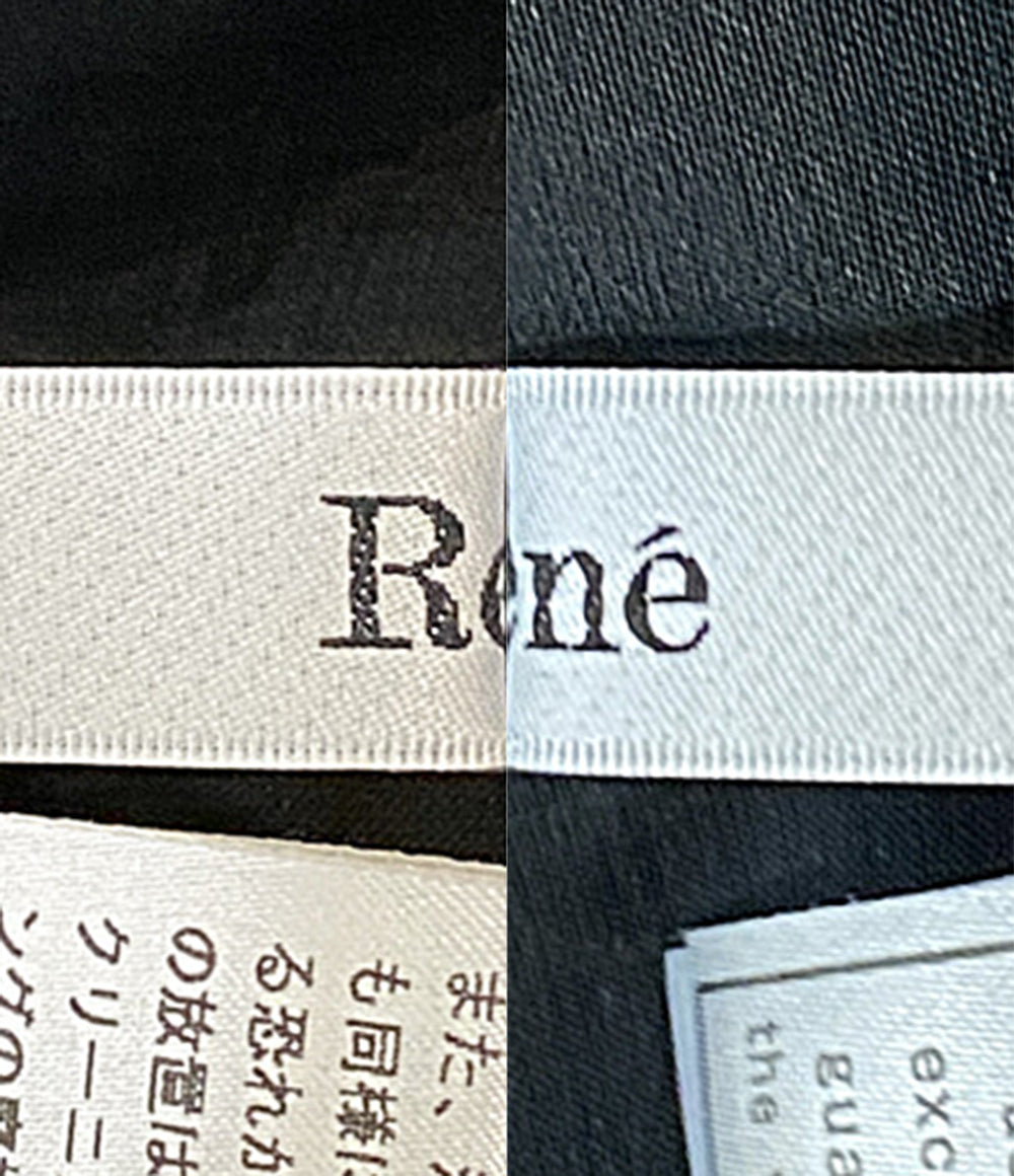 美品 Rene 半袖ワンピース サイドポケット刺繍ビーズ ブラック 6226150 レディース SIZE 34 ルネ