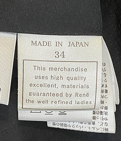 美品 Rene 半袖ワンピース サイドポケット刺繍ビーズ ブラック 6226150 レディース SIZE 34 ルネ