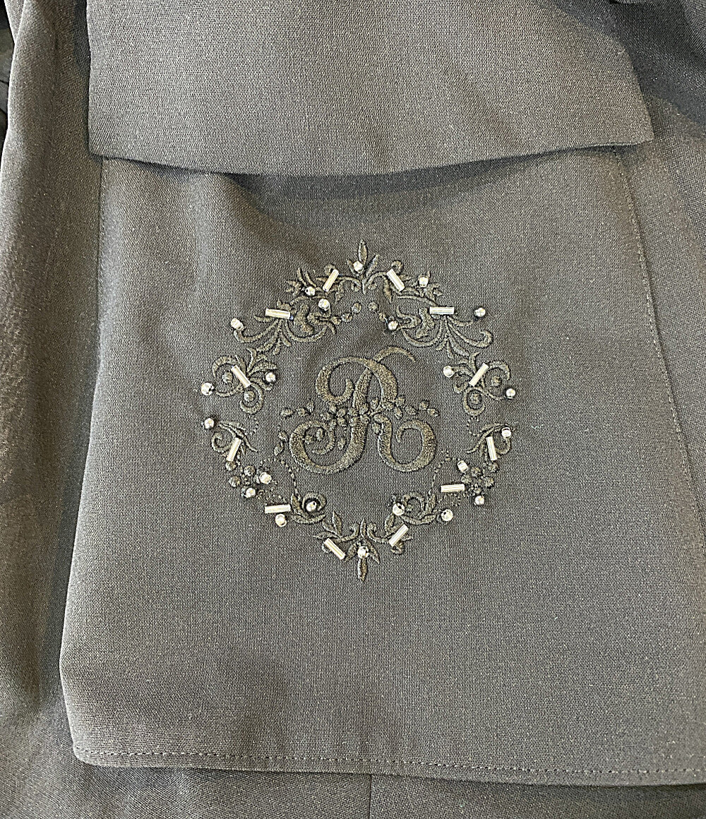 美品 Rene 半袖ワンピース サイドポケット刺繍ビーズ ブラック 6226150 レディース SIZE 34 ルネ