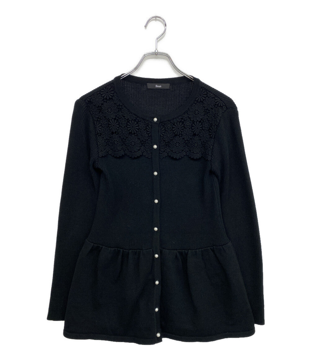 美品 Rene カーディガン レース ペプラムレース ブラック 5332150 レディース SIZE 34 ルネ