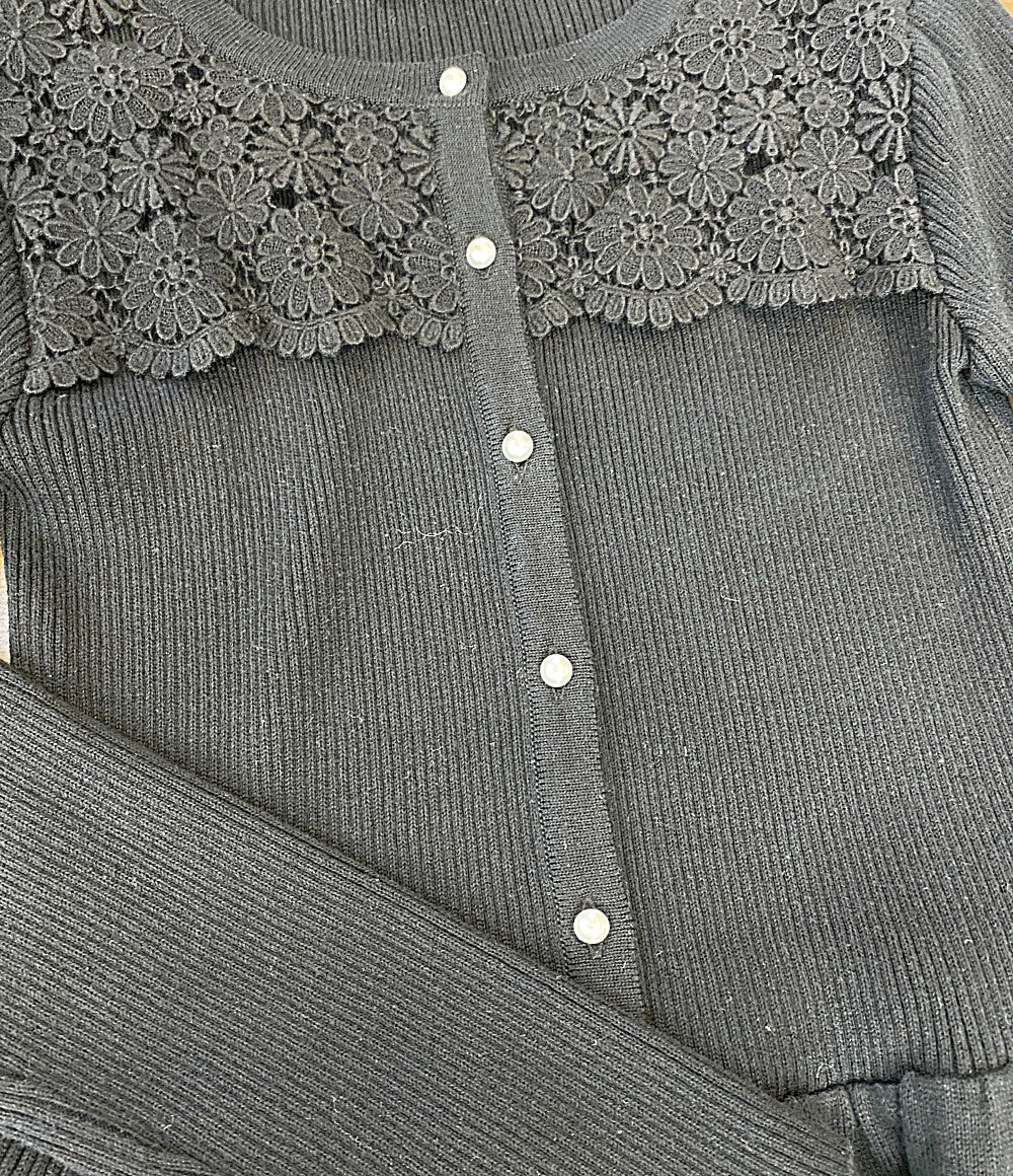 美品 Rene カーディガン レース ペプラムレース ブラック 5332150 レディース SIZE 34 ルネ