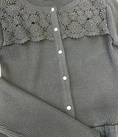 美品 Rene カーディガン レース ペプラムレース ブラック 5332150 レディース SIZE 34 ルネ