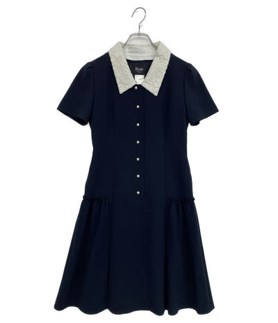 Rene 半袖ワンピース レースカラー パールボタン ネイビー 21SS 5116210 レディース SIZE 34 ルネ