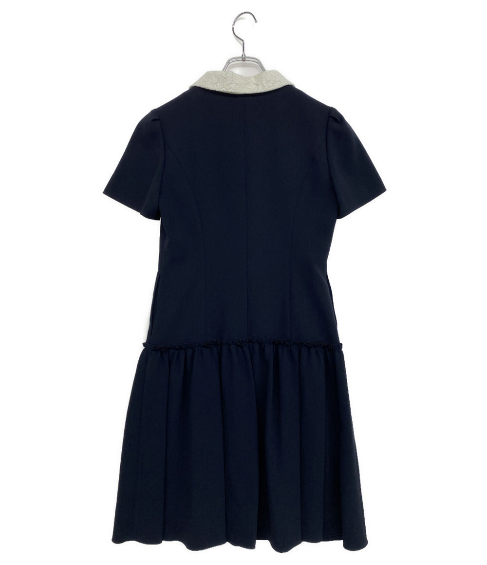 Rene 半袖ワンピース レースカラー パールボタン ネイビー 21SS 5116210 レディース SIZE 34 ルネ