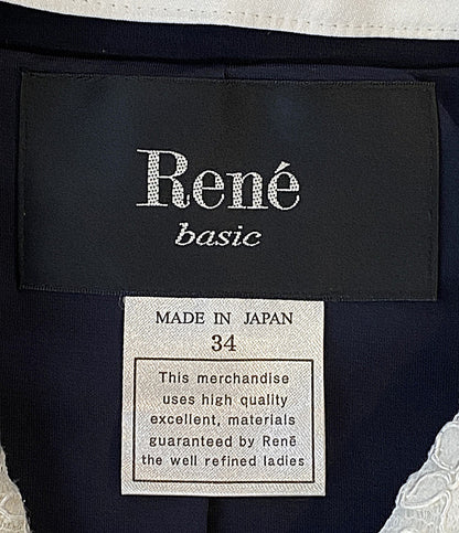 Rene 半袖ワンピース レースカラー パールボタン ネイビー 21SS 5116210 レディース SIZE 34 ルネ