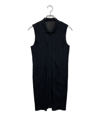 美品 PLEATS PLEASE ノースリーブワンピース フロントジップ ブラック pp04-jh320 レディース SIZE 2 プリーツプリーズ