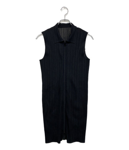 美品 PLEATS PLEASE ノースリーブワンピース フロントジップ ブラック pp04-jh320 レディース SIZE 2 プリーツプリーズ