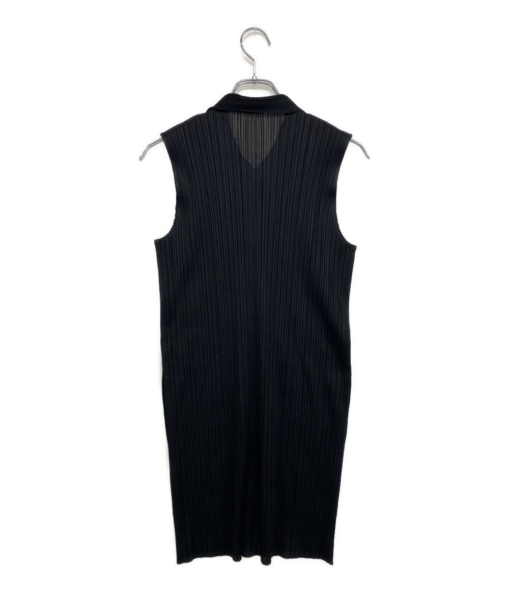 美品 PLEATS PLEASE ノースリーブワンピース フロントジップ ブラック pp04-jh320 レディース SIZE 2 プリーツプリーズ
