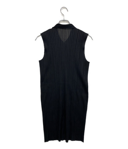 美品 PLEATS PLEASE ノースリーブワンピース フロントジップ ブラック pp04-jh320 レディース SIZE 2 プリーツプリーズ