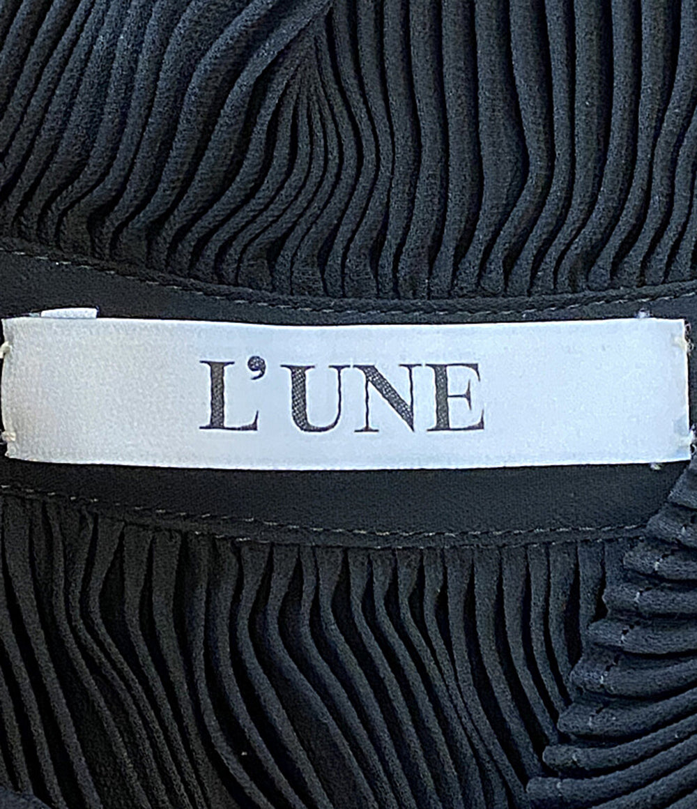 L'UNE リュンヌ 七分袖ワンピース プリーツトップバックサテンドレス LU194-201 レディース SIZE 2