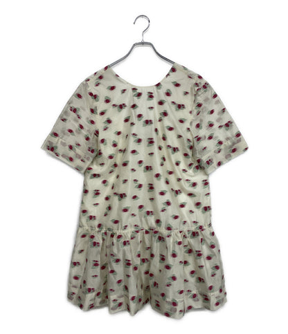 美品 GANNI オーガンザ ジャガードミニワンピース 半袖 4251649538 レディース SIZE 38 ガニー