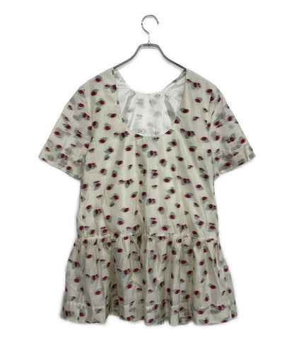 美品 GANNI オーガンザ ジャガードミニワンピース 半袖 4251649538 レディース SIZE 38 ガニー