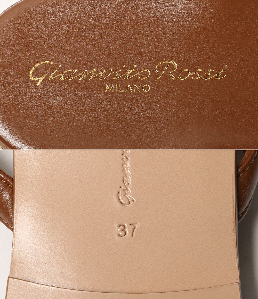美品 Gianvito Rossi フラットサンダル ブラウン レザー レディース SIZE 37 ジャンヴィトロッシ