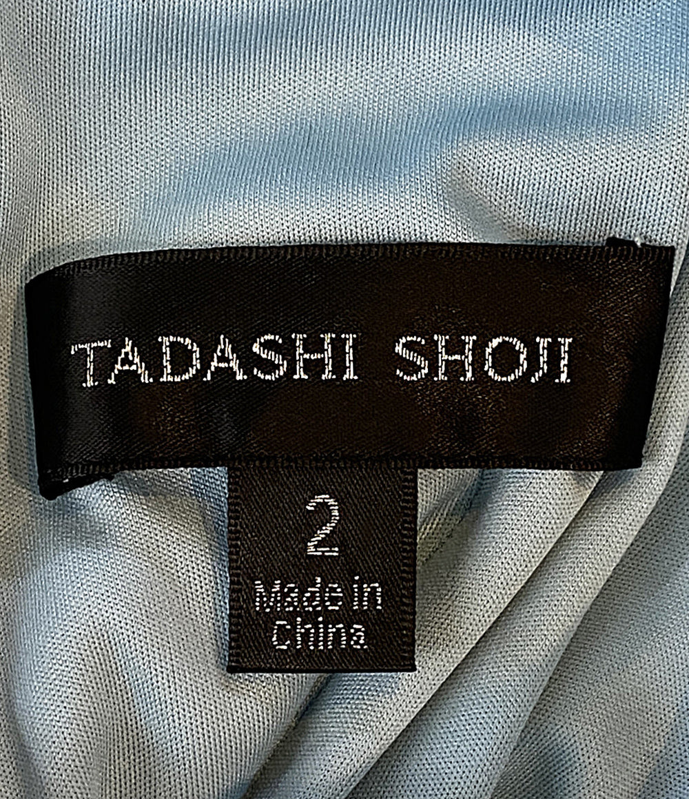 美品 TADASHI SHOJI ノースリーブワンピース 総刺繍ロゴ ミニドレス ライトブルー BIL1954MJ レディース SIZE 2 タダシショージ