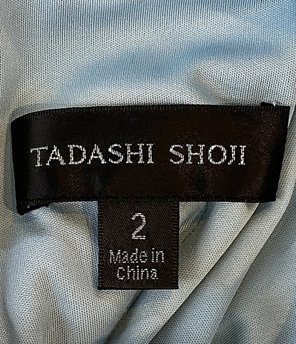 美品 TADASHI SHOJI ノースリーブワンピース 総刺繍ロゴ ミニドレス ライトブルー BIL1954MJ レディース SIZE 2 タダシショージ