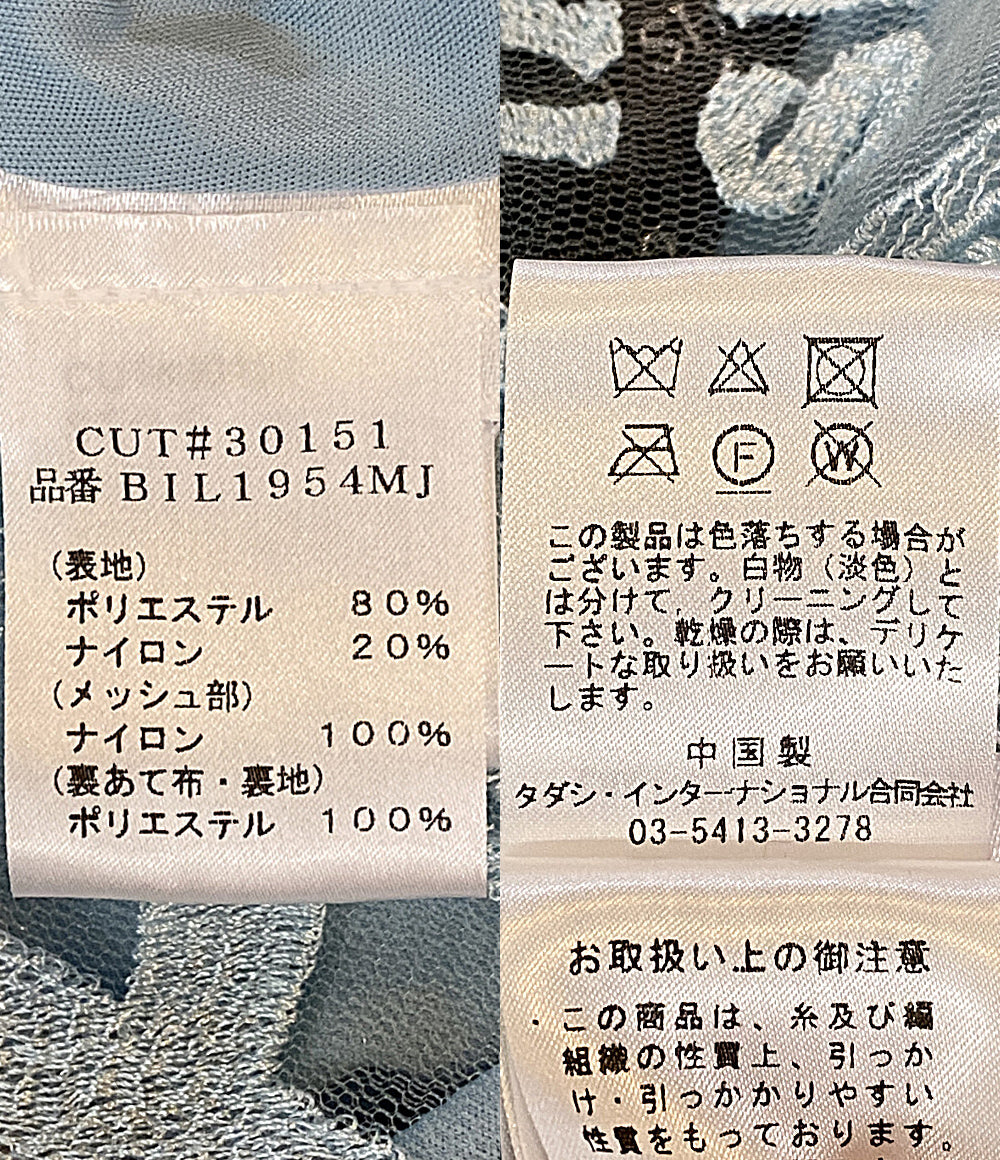 美品 TADASHI SHOJI ノースリーブワンピース 総刺繍ロゴ ミニドレス ライトブルー BIL1954MJ レディース SIZE 2 タダシショージ