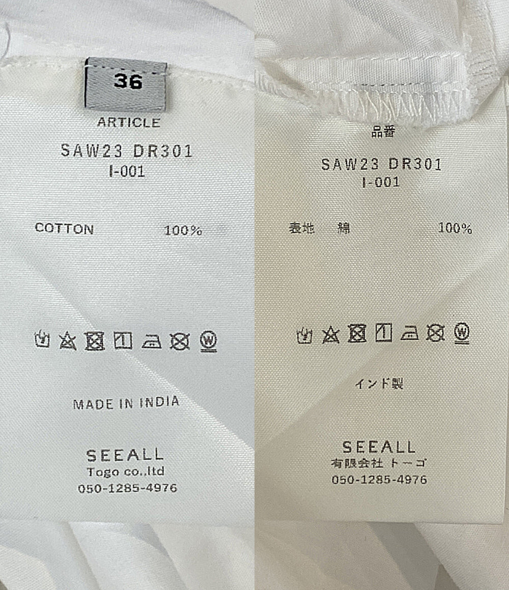 美品 SEEALL シーオール 半袖ワンピース GATHER SLEEVE SMOK DRESS SAW23DR301 レディース SIZE 36