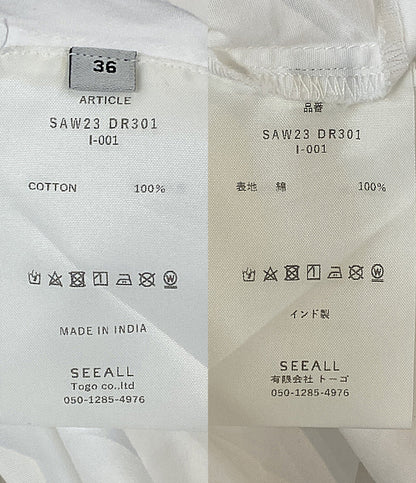 美品 SEEALL シーオール 半袖ワンピース GATHER SLEEVE SMOK DRESS SAW23DR301 レディース SIZE 36