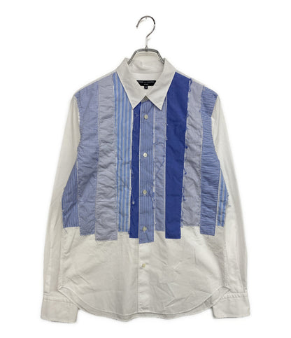 美品 COMME des GARCONS HOMME 長袖シャツ ストライプパッチワーク HQ-B010 メンズ SIZE M コムデギャルソンオム