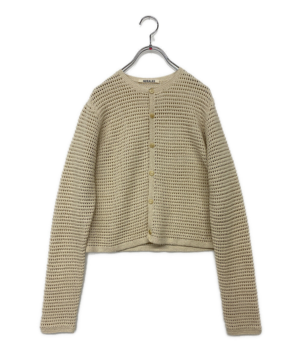 美品 AURALEE メッシュニットカーディガン アイボリー 26SS A26SC03SS