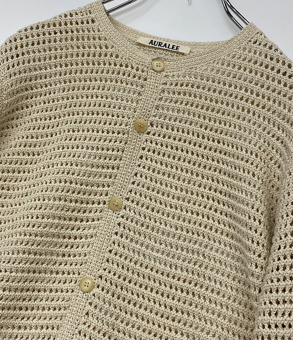 美品 AURALEE メッシュニットカーディガン アイボリー 26SS A26SC03SS