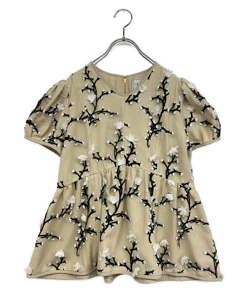 seven ten by Miho Kawahito セブンテン バイミホカワヒト ツイード刺繍トップス チュール フラワー ブラウス 6S119 レディース SIZE S