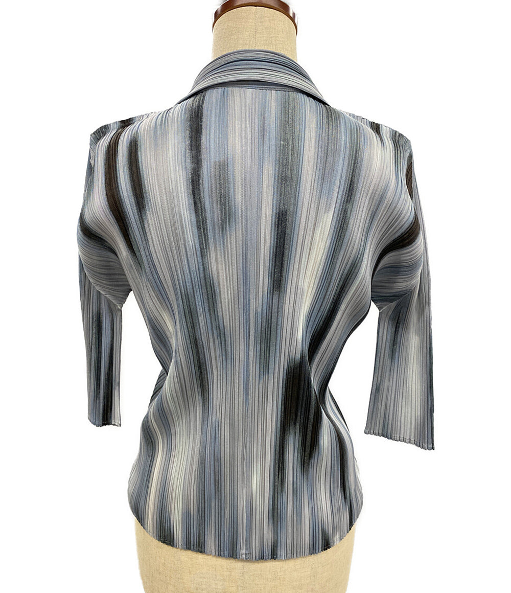 美品 PLEATS PLEASE 七分袖シャツ グレー グラデーション PP51-JJ643 レディース SIZE 3 プリーツプリーズ