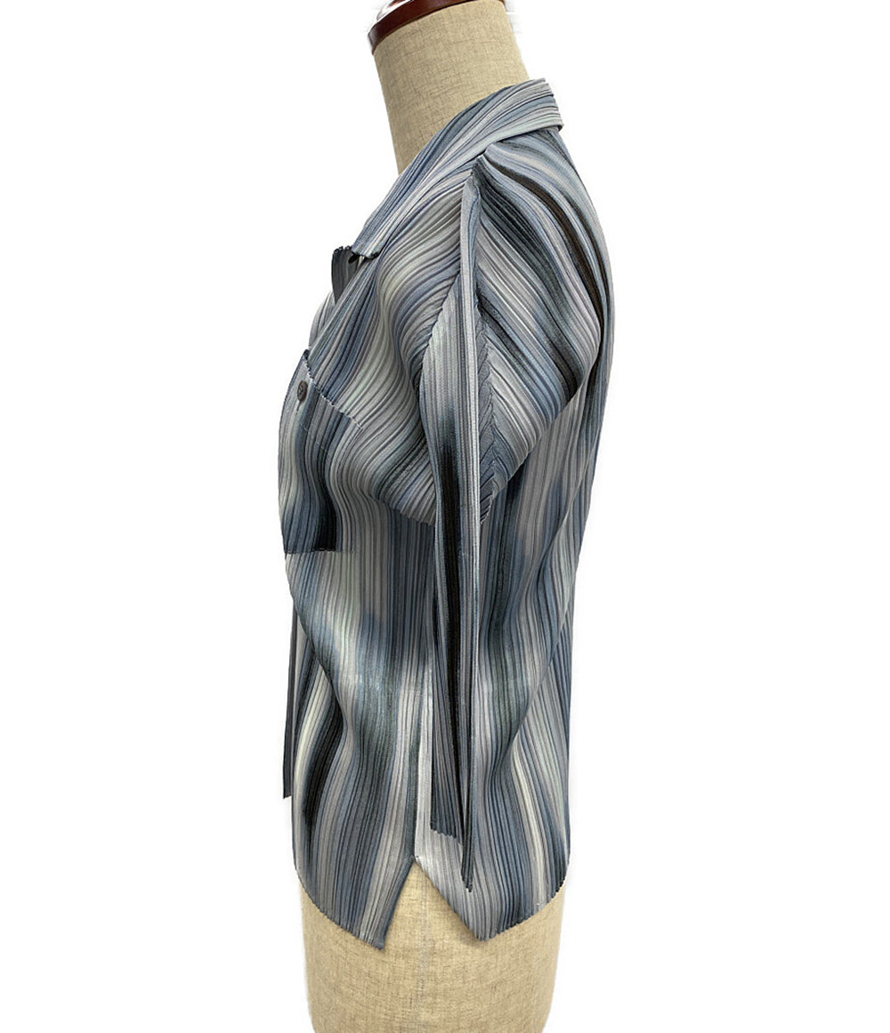 美品 PLEATS PLEASE 七分袖シャツ グレー グラデーション PP51-JJ643 レディース SIZE 3 プリーツプリーズ