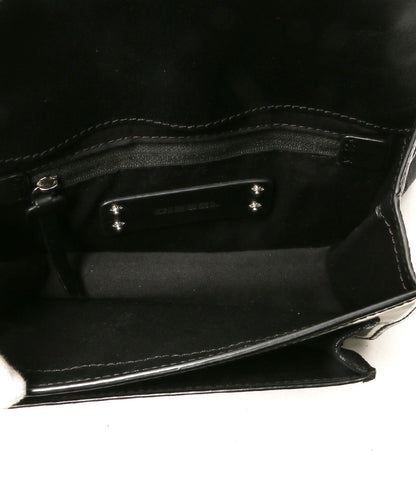 DIESEL ショルダーバッグ ブラック シルバー金具 ホワイトペイント風ロゴ レディース ディーゼル