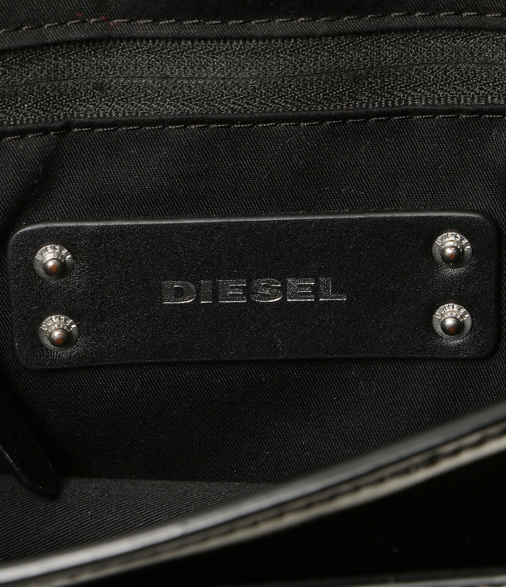 DIESEL ショルダーバッグ ブラック シルバー金具 ホワイトペイント風ロゴ レディース ディーゼル
