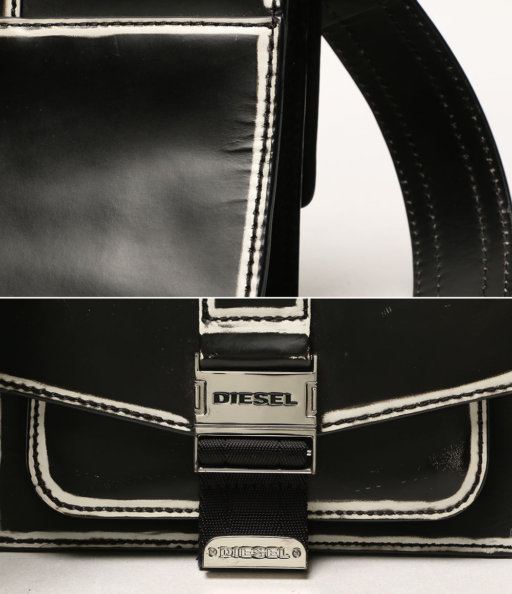 DIESEL ショルダーバッグ ブラック シルバー金具 ホワイトペイント風ロゴ レディース ディーゼル