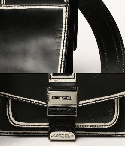 DIESEL ショルダーバッグ ブラック シルバー金具 ホワイトペイント風ロゴ レディース ディーゼル